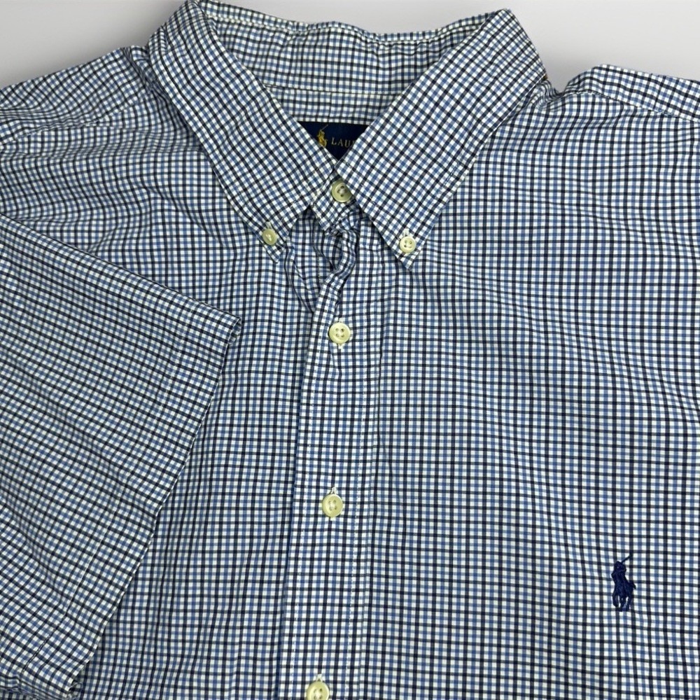 Polo Ralph Lauren Button Down Shirt Mens 3XB Big Blue Check Oxford Short Sleeve